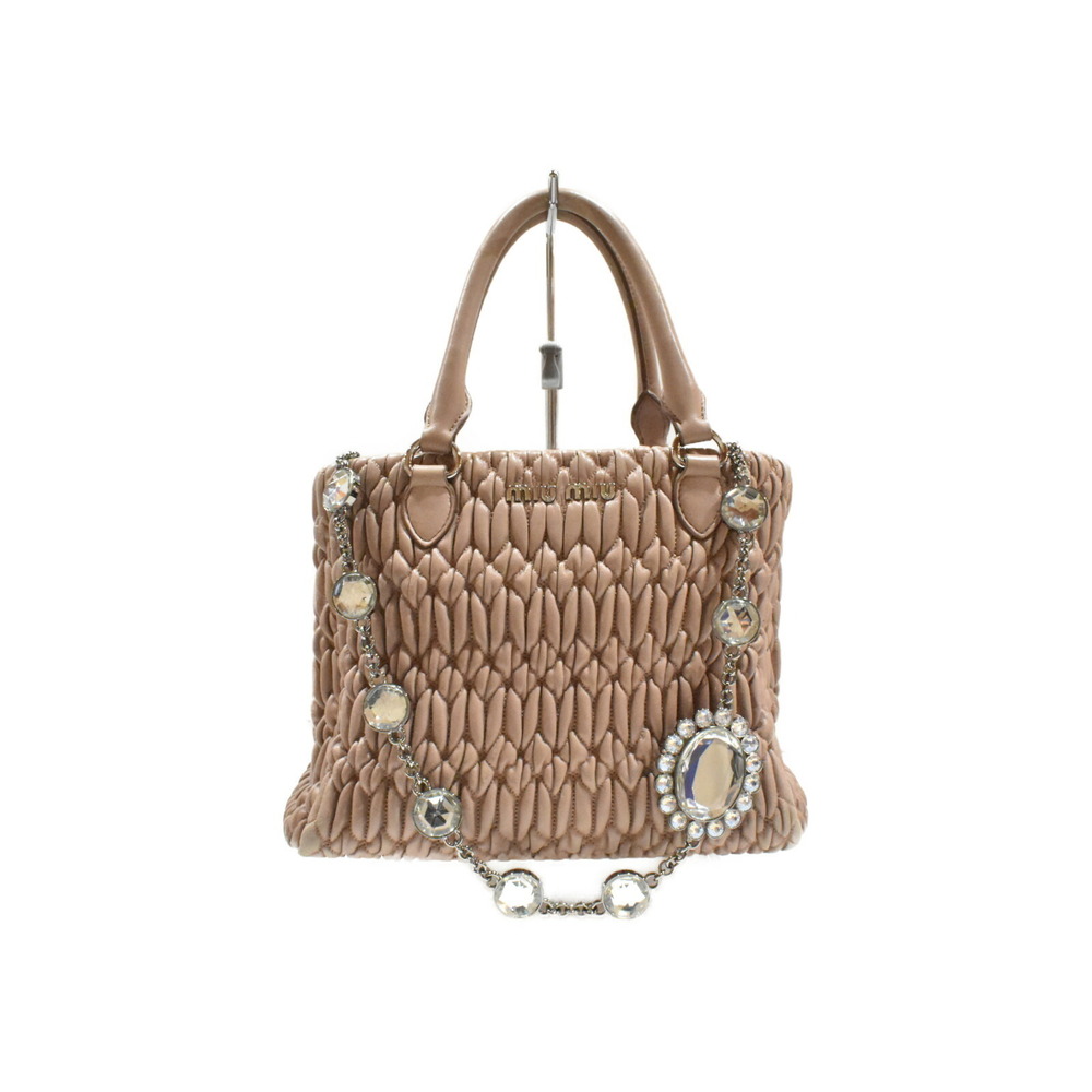 Miu Miu Crystal Nappa Leather Handbag Dusky Pink Shoulder Bag Matelasse